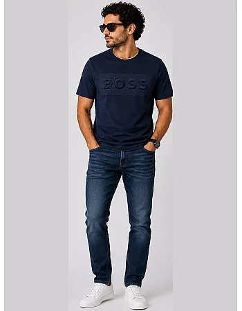 Tonal Mesh-Logo T-Shirt – Navy