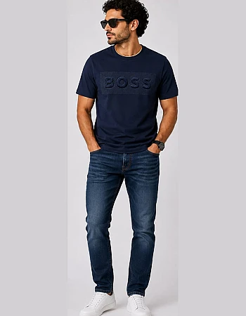 BOSS Tonal Mesh-Logo T-Shirt – Navy