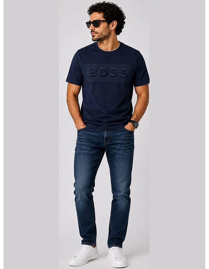 Tonal Mesh-Logo T-Shirt – Navy