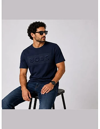 Tonal Mesh-Logo T-Shirt – Navy