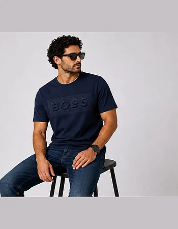 BOSS Tonal Mesh-Logo T-Shirt – Navy