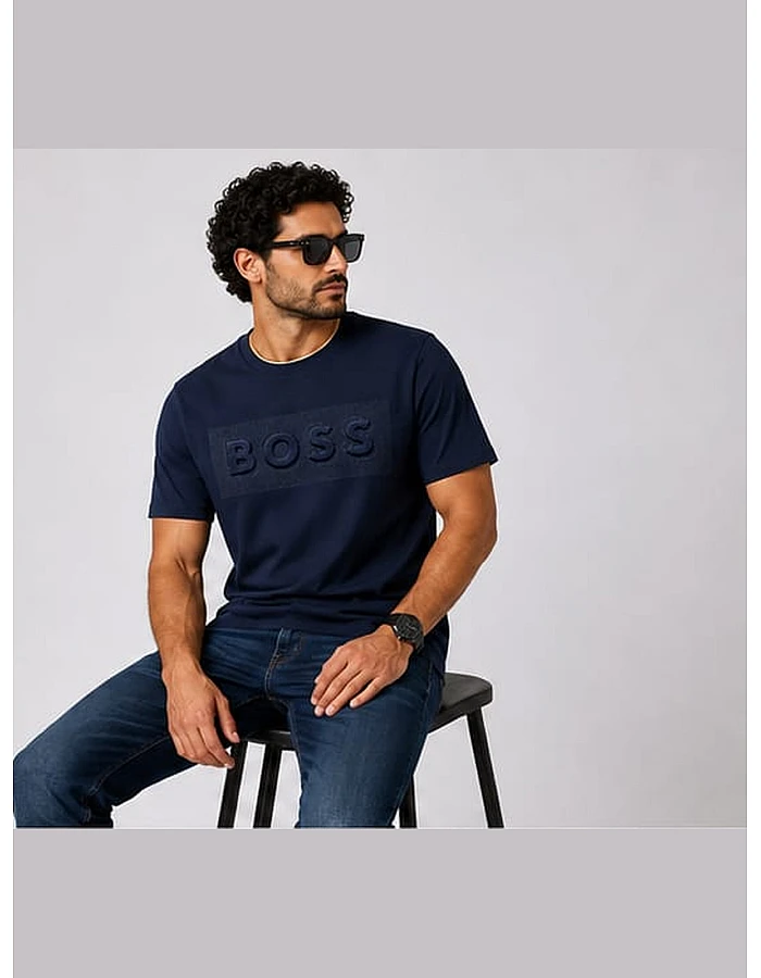 Tonal Mesh-Logo T-Shirt – Navy