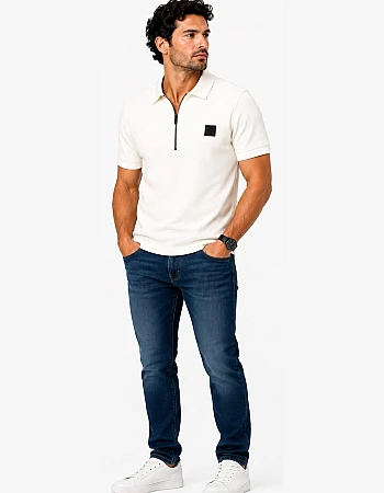 HUGO BOSS Textured Half-Zip Polo – Off-White