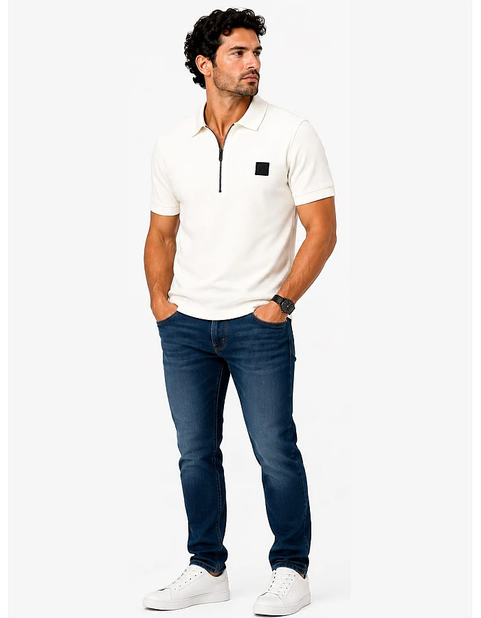 HUGO BOSS Textured Half-Zip Polo – Off-White
