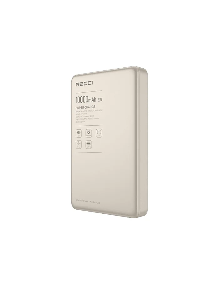 Recci Ultra-Slim Magnetic Power Bank RPB-W36 10000mAh Gold
