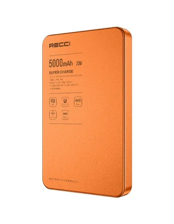 Recci Ultra-Slim Magnetic Power Bank RPB-W35A 5000mAh Orange