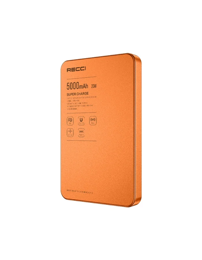 Recci Ultra-Slim Magnetic Power Bank RPB-W35A 5000mAh Orange