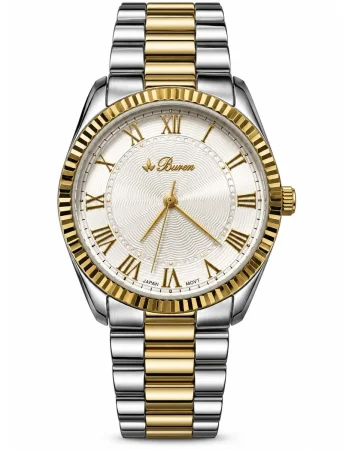 Buren Two-Tone Fluted Bezel Women's Watch 20013L
