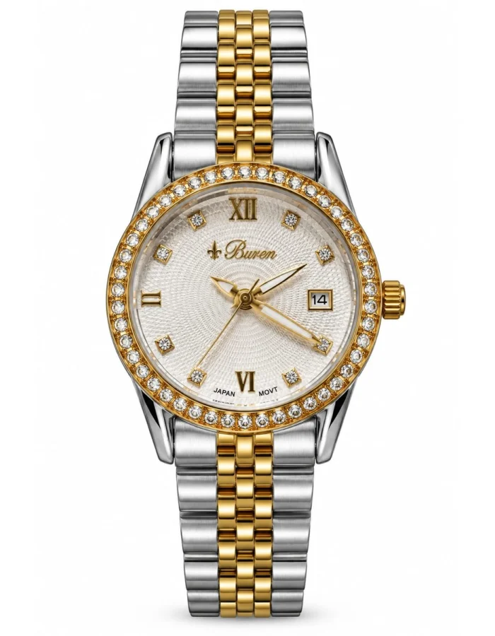 Buren Crystal Bezel Women's Watch with Date 20016L