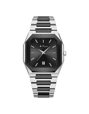 Buren Black Dial Two-Tone Steel Watch 70022M