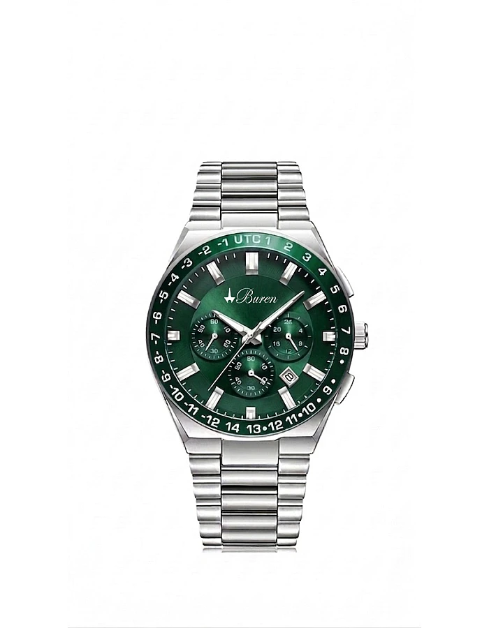 Buren UTC Bezel Steel Chronograph Watch 70023M