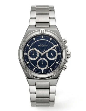 Buren Blue Guilloche Dial Steel Chronograph Watch 70026M