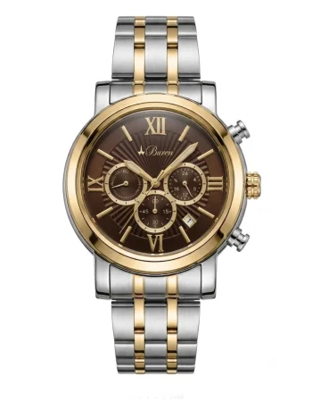 Buren Two-Tone Brown Dial Chronograph Watch 70027M