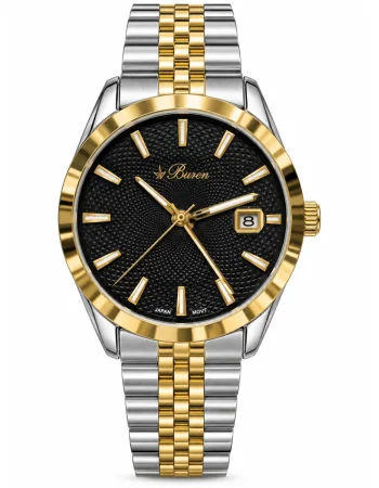 Buren Two-Tone Black Dial Men's Watch with Date 70029M
