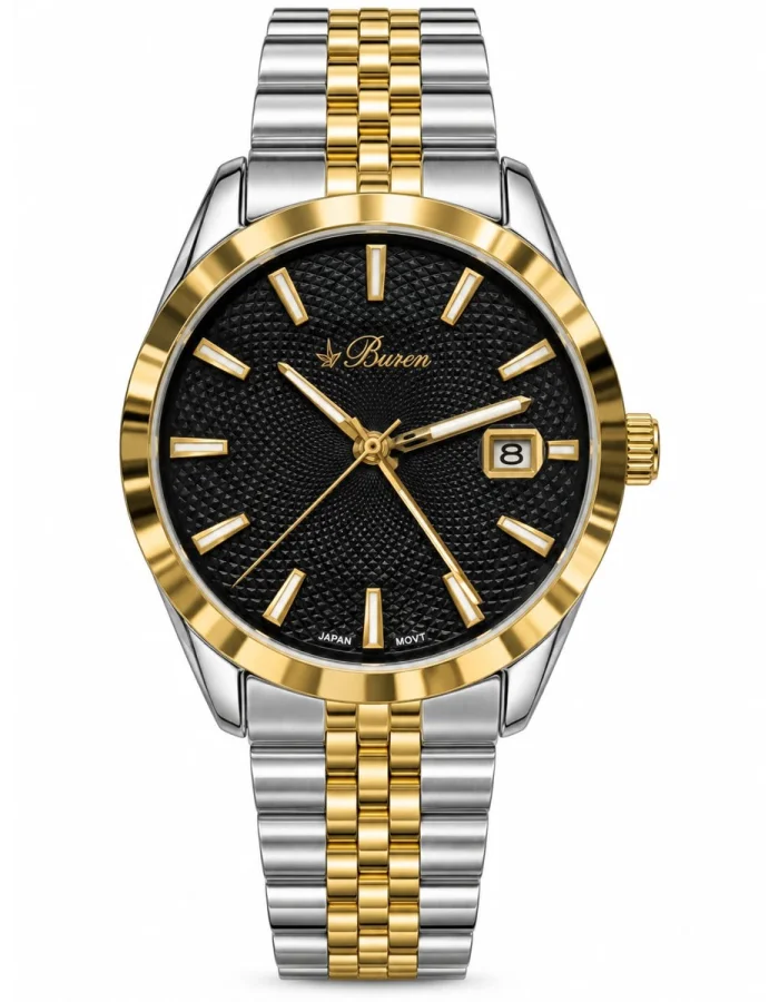 Buren Two-Tone Black Dial Men's Watch with Date 70029M