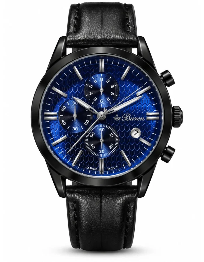 Buren Blue Dial Black Chronograph Men's Watch 70030M