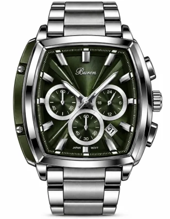 Buren Green Dial Barrel Case Chronograph Watch 70031M
