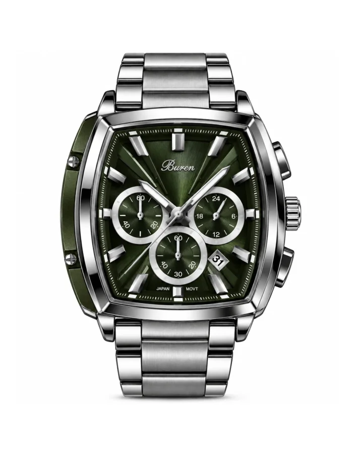 Buren Green Dial Barrel Case Chronograph Watch 70031M