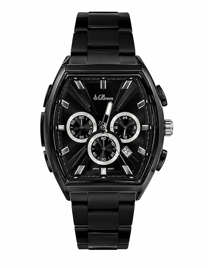 Buren All Black Barrel Case Chronograph Watch 70031M