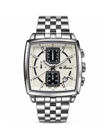 Buren White Dial Square Steel Chronograph Watch 7018M