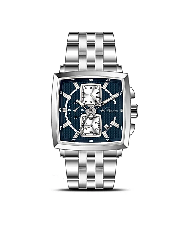 Buren Blue Dial Steel Chronograph Watch 7018M