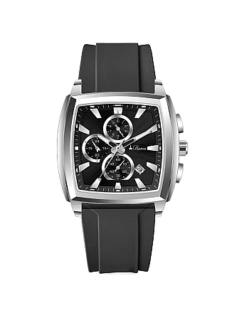 Buren Black Dial Rubber Strap Chronograph Watch 8014M